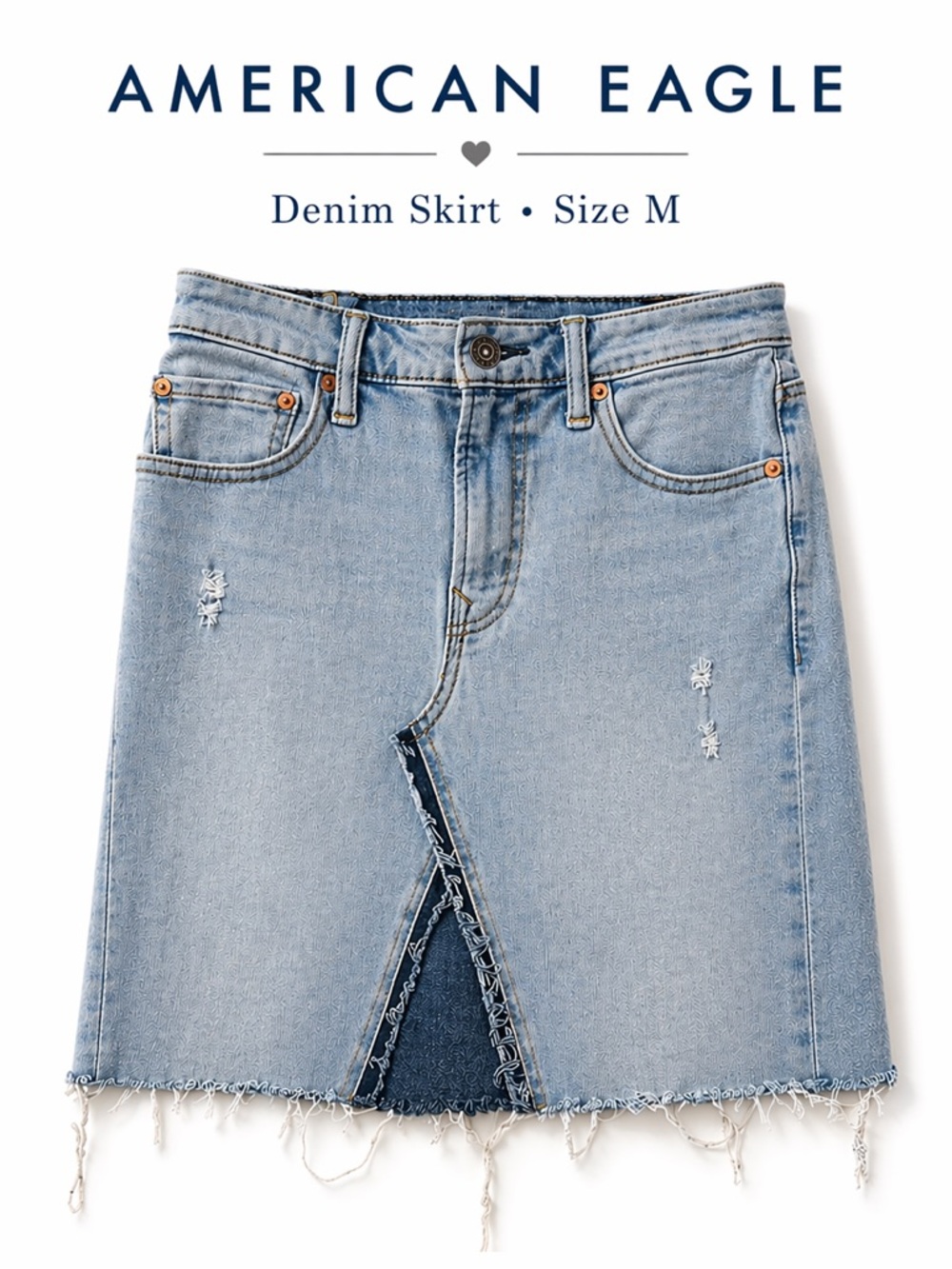 American Eagle Denim Skirt Size 8 Distressed Raw Hem Y2K Blue Jean Skirt